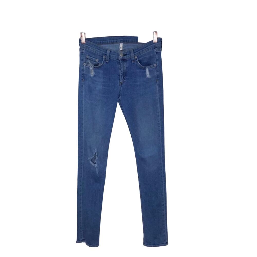 Rag & Bone Size 27 Distressed Hem Skinny Jeans Ripped Knee Denim Womens Blue